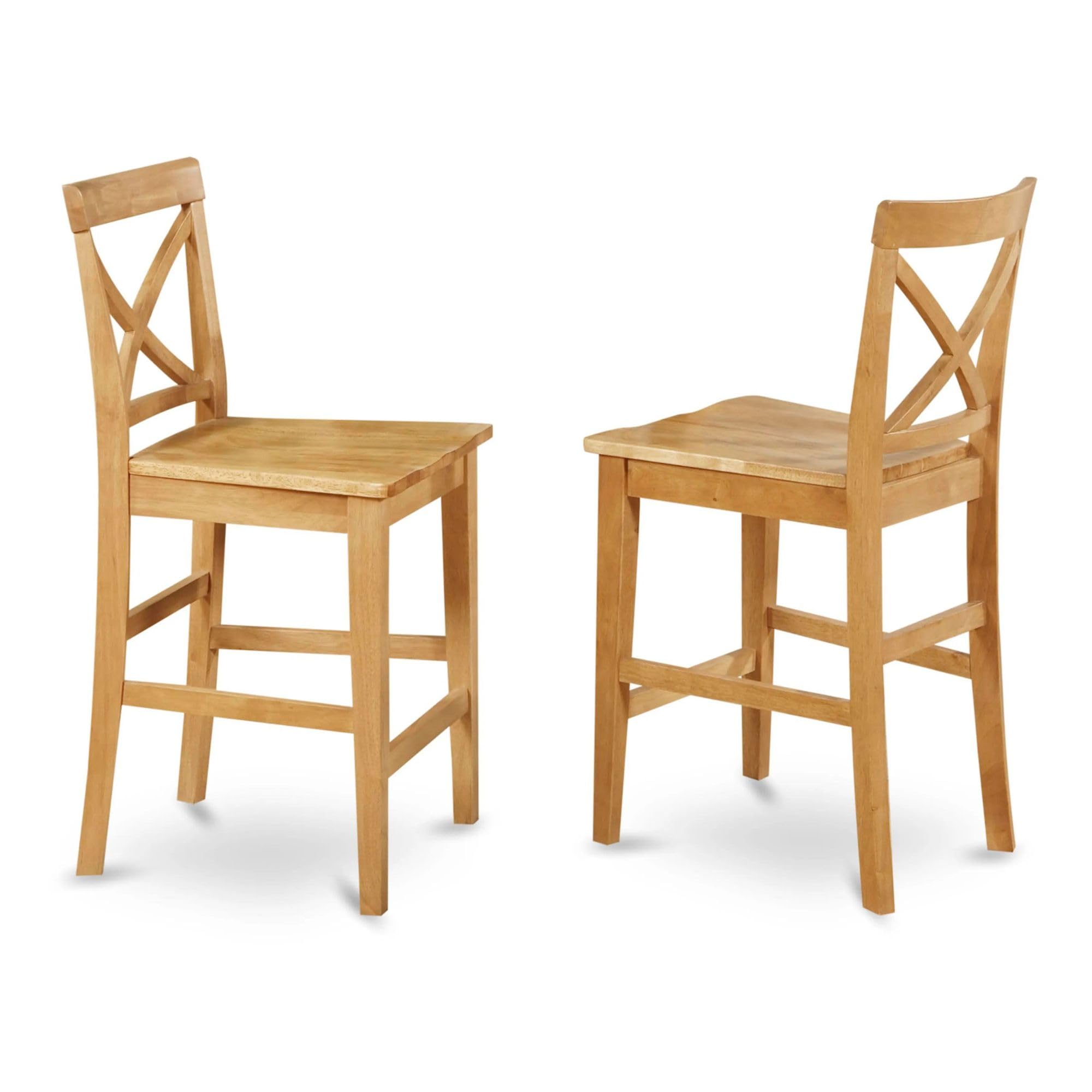 East West Furniture Pub 10" Wood X-Back Bar Stools in Oak (Set of 2)