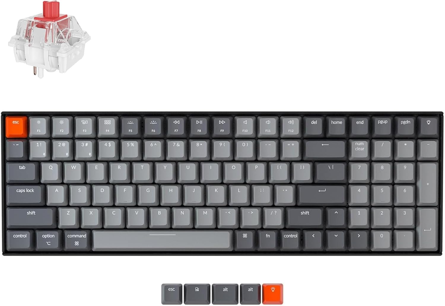 K4 96% Layout 100 Keys Wireless Bluetooth 5.1/Wired USB Mechanical Gaming Keyboard with Keychron Super Red Switch White LED Backlight N-Key Rollover for Mac Windows PC-Version 2