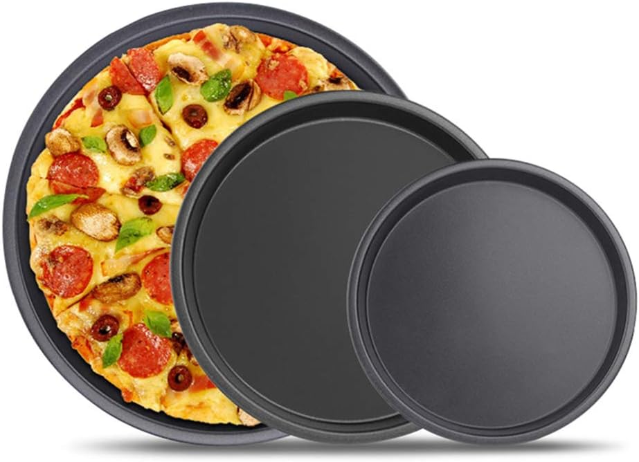 3Pcs Pizza Bakeware Set, Carbon Steel Non-Stick Coating for Oven Baking, Round Deep Dish Pizza Pan Pie Pans, Dishwasher Safe, for Kitchen, Party, Commercial