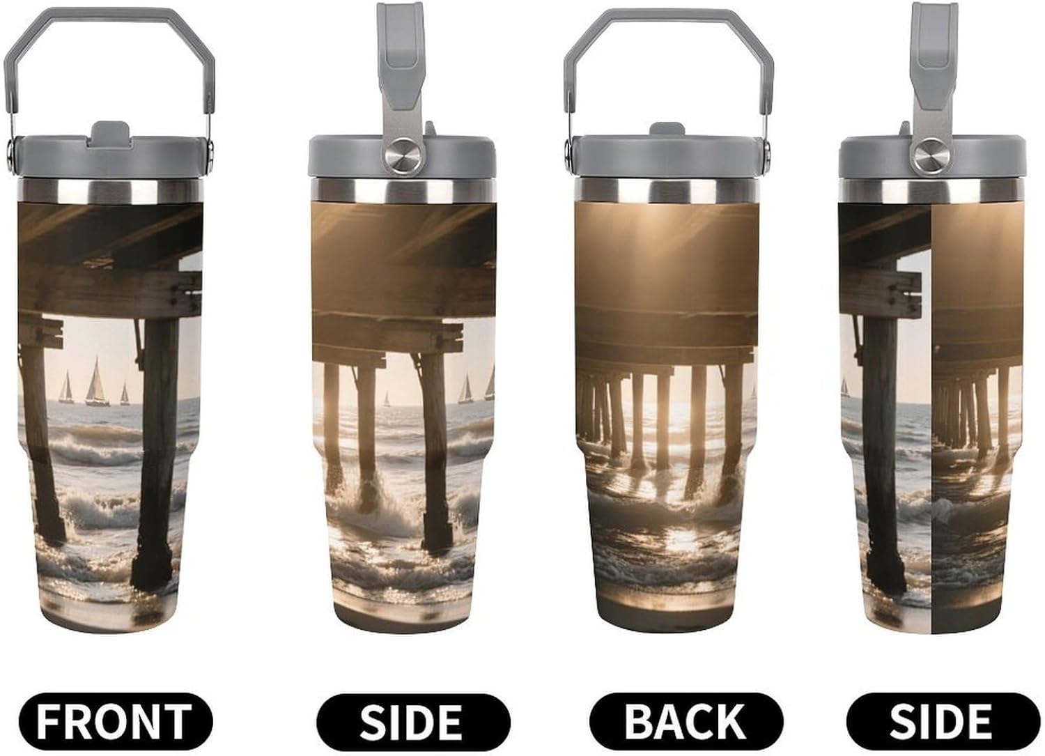 30 Oz Insulated Mug with Handle Lid And Straw Afternoon at The Beach Pattern Large Metal Sports Bottle Great for Gifts Parties Office Coffee