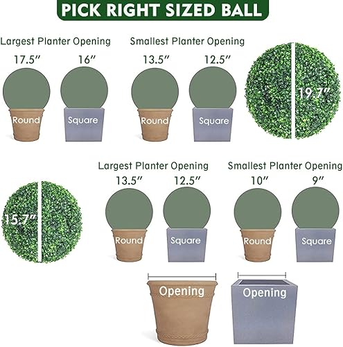 Vista 6 de Bolas artificiales para plantas de boj, 2 unidades de 15.7 pulgadas con protección UV, 4 capas de plantas sintéticas, bolas decorativas para patio