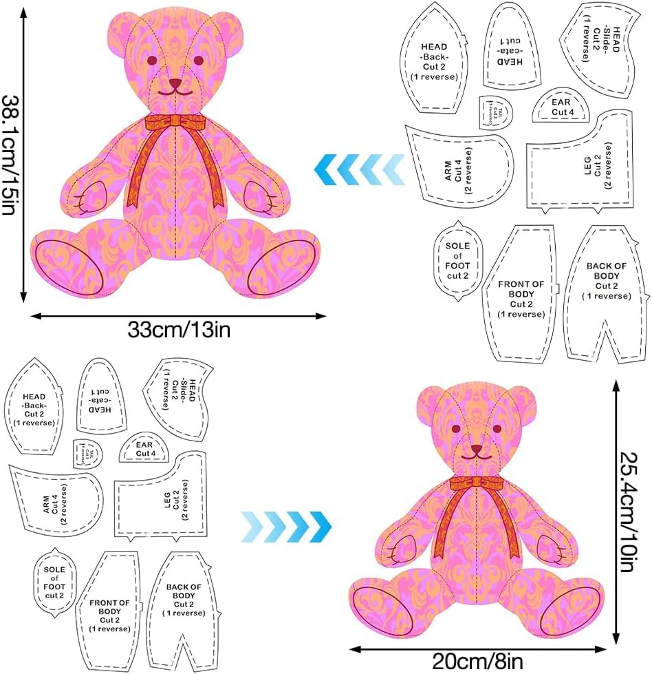 amazon-com-memory-bear-template-ruler-set-with-instructions-memory-bear-sewing-patterns-template-acrylic-template-quilting-cutting-set-for-sewing-bear-pattern-template-home-sewing-art-craft-10-pcs-a-12inch