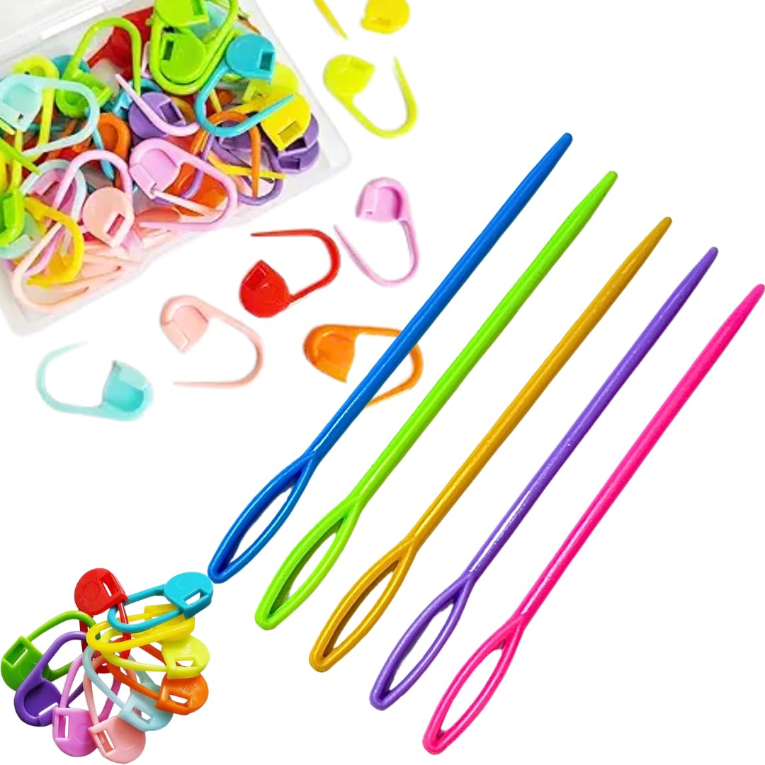Stitchi 25 Stitch Markers with 5 Plastic Needles – Knitting & Crochet Accessories Set for Yarn Projects-image-40
