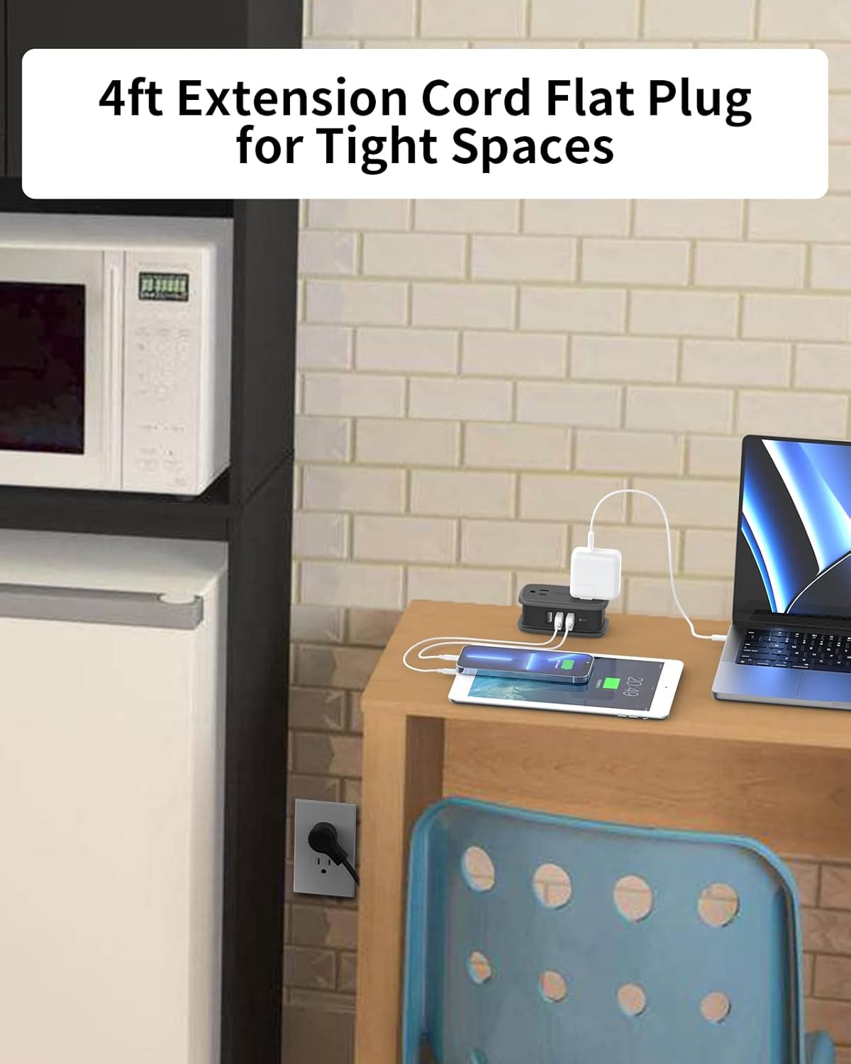 NTONPOWER GAN 63W Power Strip with USB C Port, 4 Outlets 2 USB(1 USB-C), 4ft Retractable Extension Cord with USB C Ports, Non-Surge Protector, Fast Charge Compatible with iPhone, MacBook Pro, Samsung