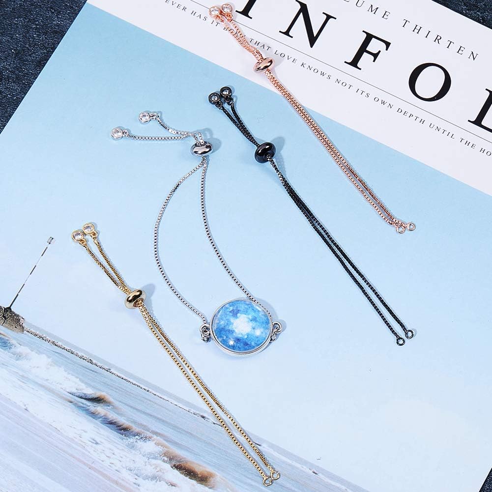 SUNNYCLUE 1 Box 8Pcs 4 Colors Brass Slider Chain 9" Adjustable Slider Chain Bracelet Round Box Chain Slider Extender Chains with Rhinestone Ball Ends for Women, Long-Lasting Plated & - Image 7