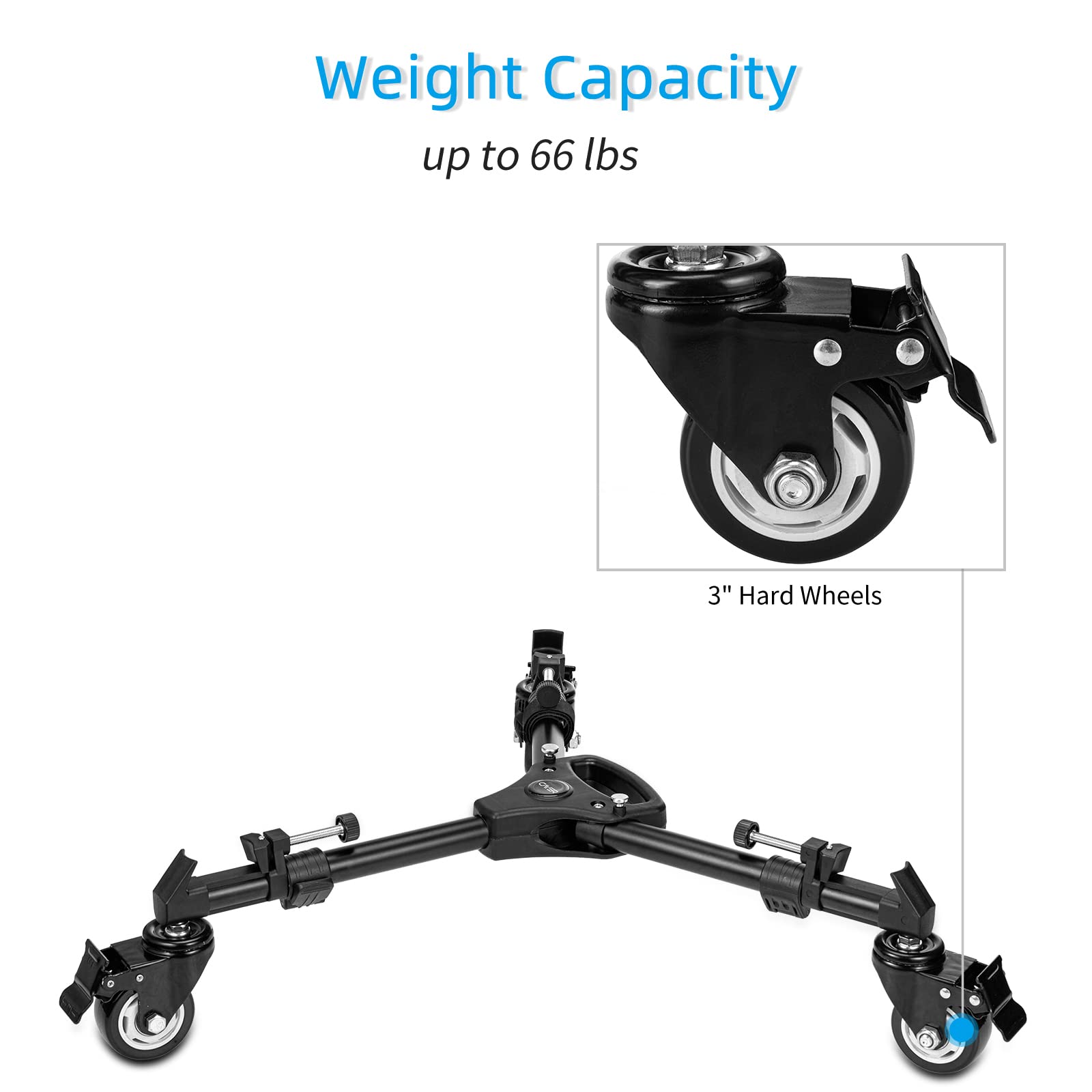 Chariot trépied, Cayer TD03 Chariot trépied Robuste avec Grandes Roues en Caoutchouc de 7,6 cm et étui de Transport pour la Plupart des trépieds, Supports d'éclairage, Charge jusqu'à 30 kg,