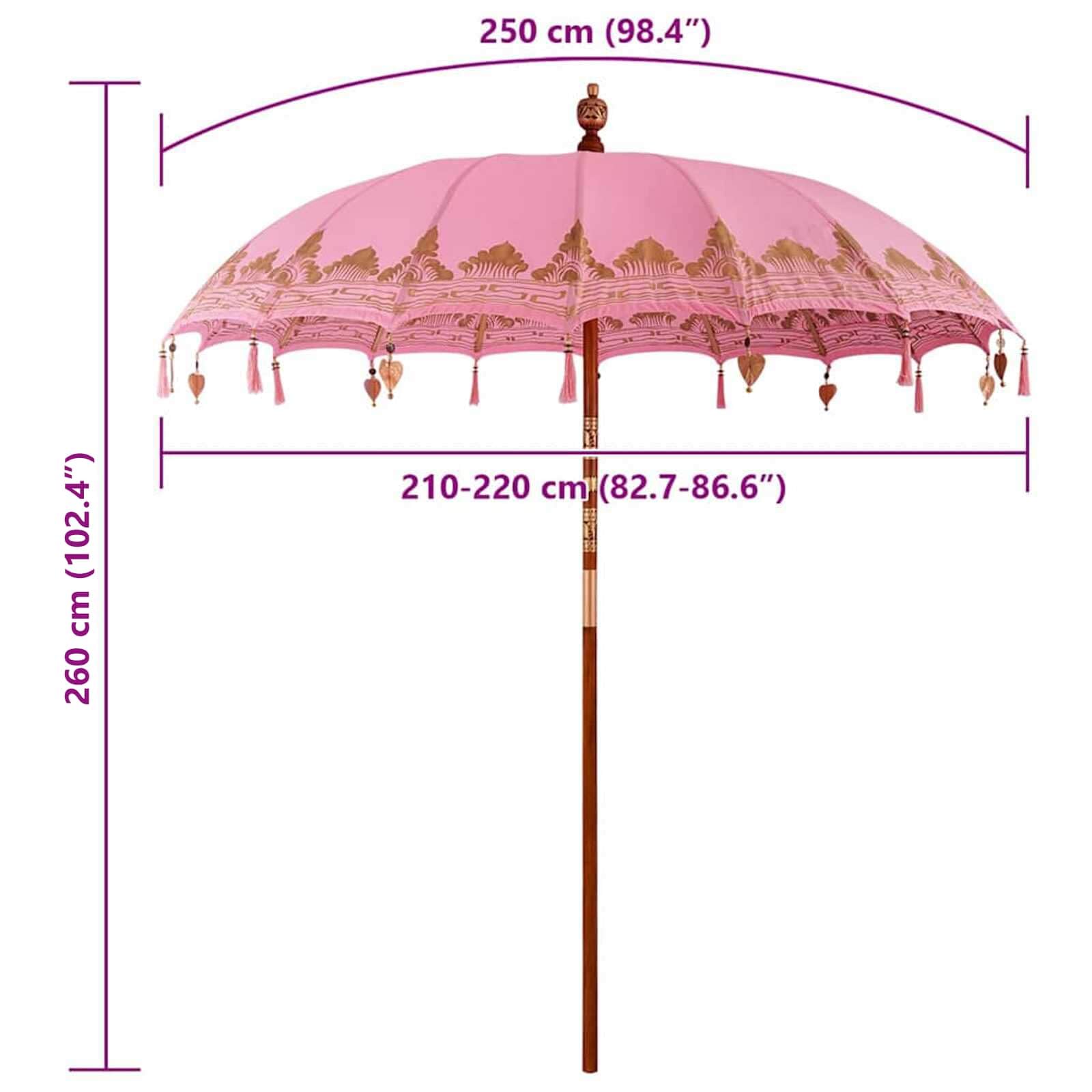 Ombrellone balinese, rosa, 215 x 215 cm, in legno massello