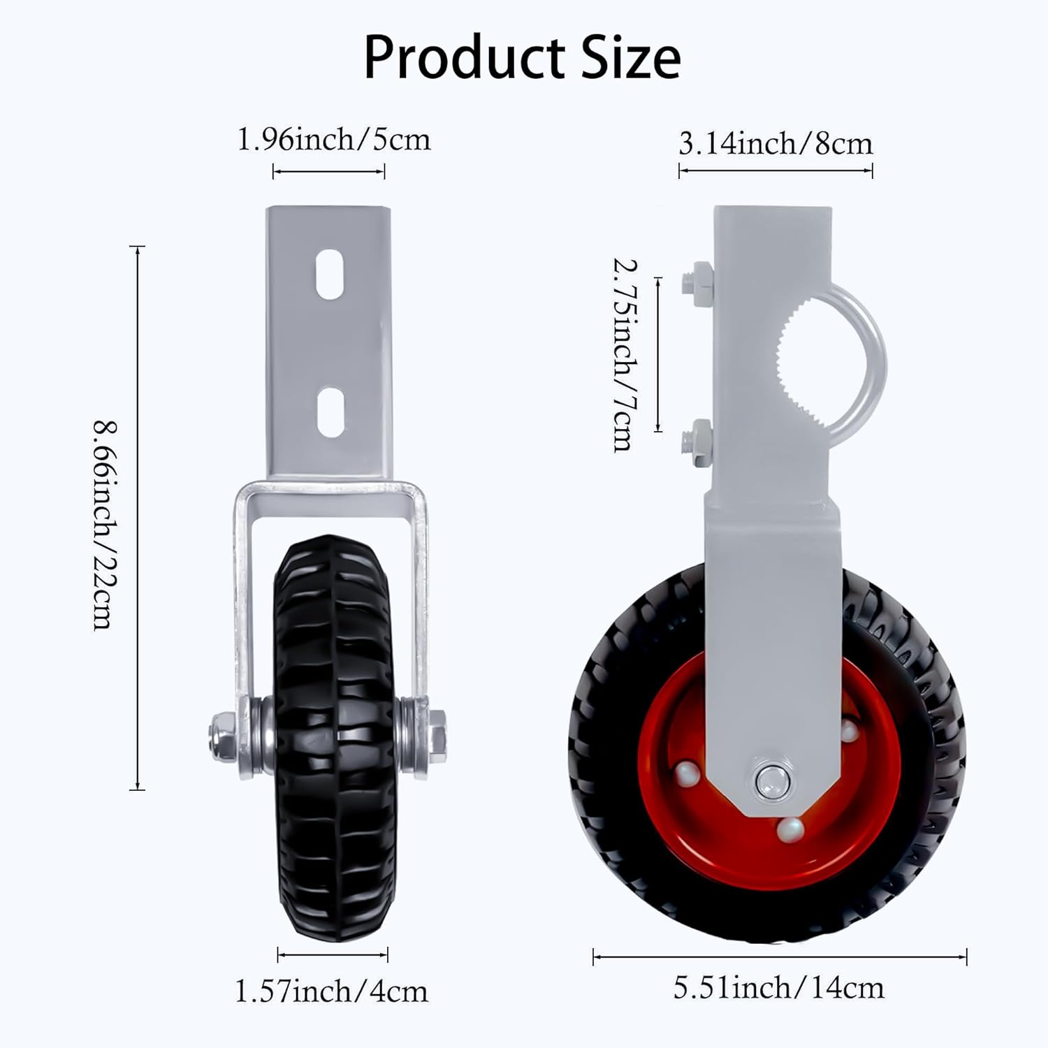 2 Pack Wheels for Metal Tube Gates, 6 Inch Heavy Duty Caster Wheels With 1-3/8" Thru 2-1/2" Frames, Support Wheel for Chain Link Fence Prevent Dragging (Red)