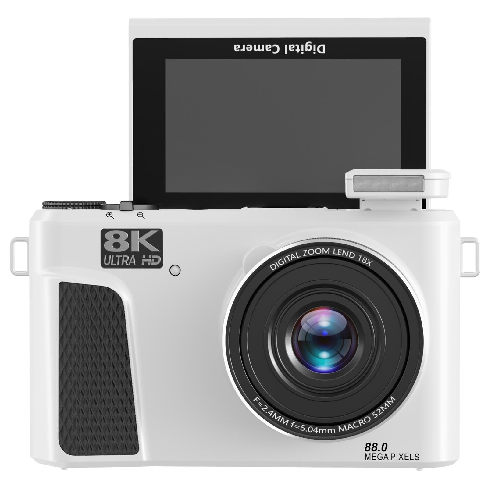 ZJchao 8K 88MP Digitalkamera, 18-facher Optischer Zoom, 18-facher Zoom, Autofokus, WiFi-Reisekamera mit 3-Zoll-Flip-Screen-LED-Fülllicht für Live-Streaming-Videoaufzeichnung (White)