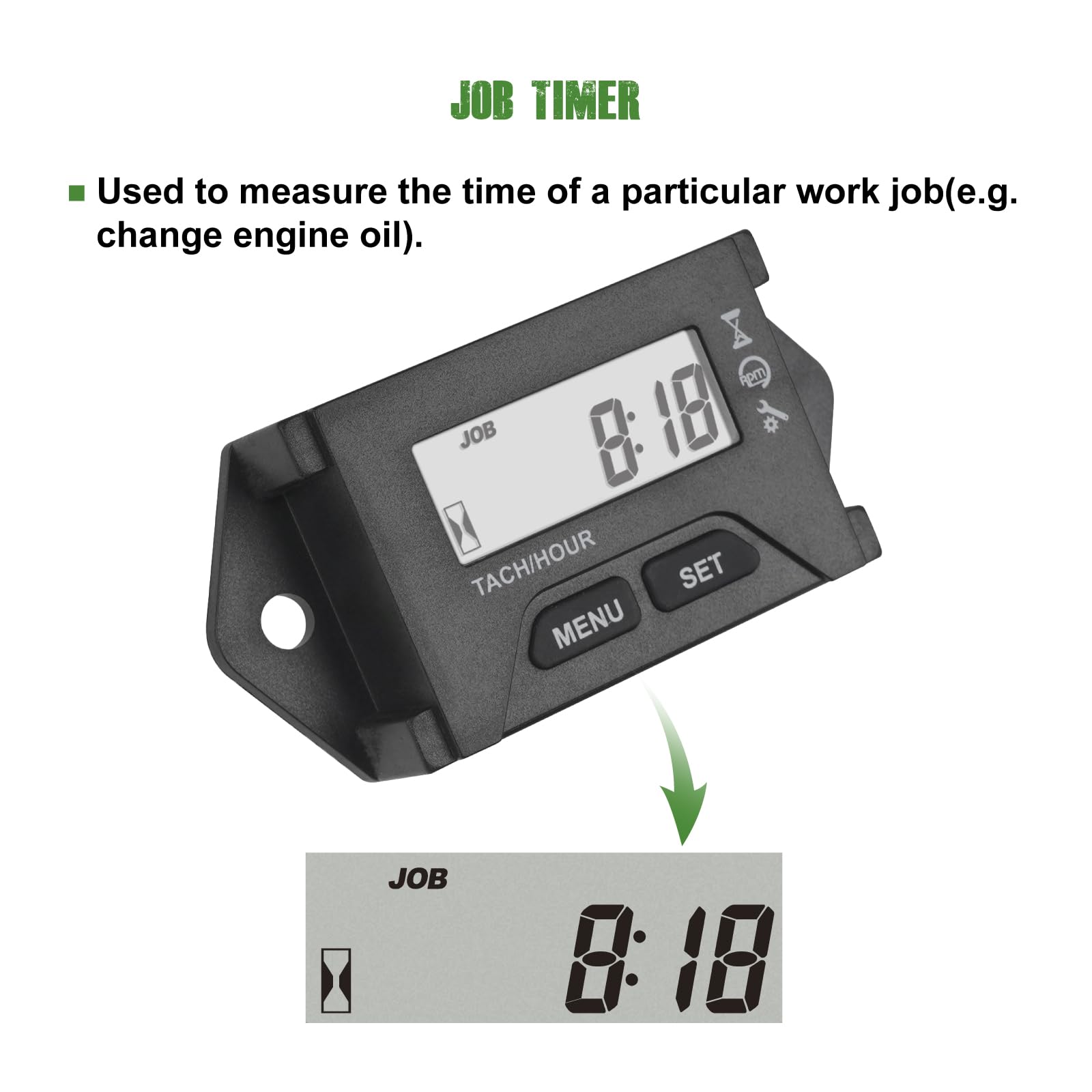 Yooreal Compteur D'Heures Numérique Et Tachymètre LCD Pour Moteurs Essence 2/4 Temps – Idéal Tondeuse, Tronçonneuse, Moto, Générateur, Hors-bord
