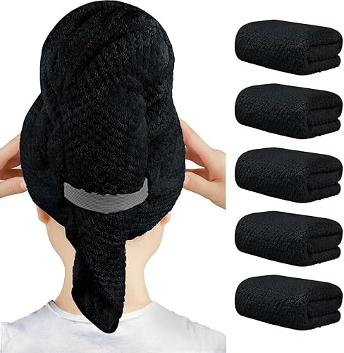 HOMEXCEL Paquete de 5 toallas de microfibra para el cabello para mujer, turbantes de cabello de 10 x 26 pulgadas para cabello mojado, toalla de