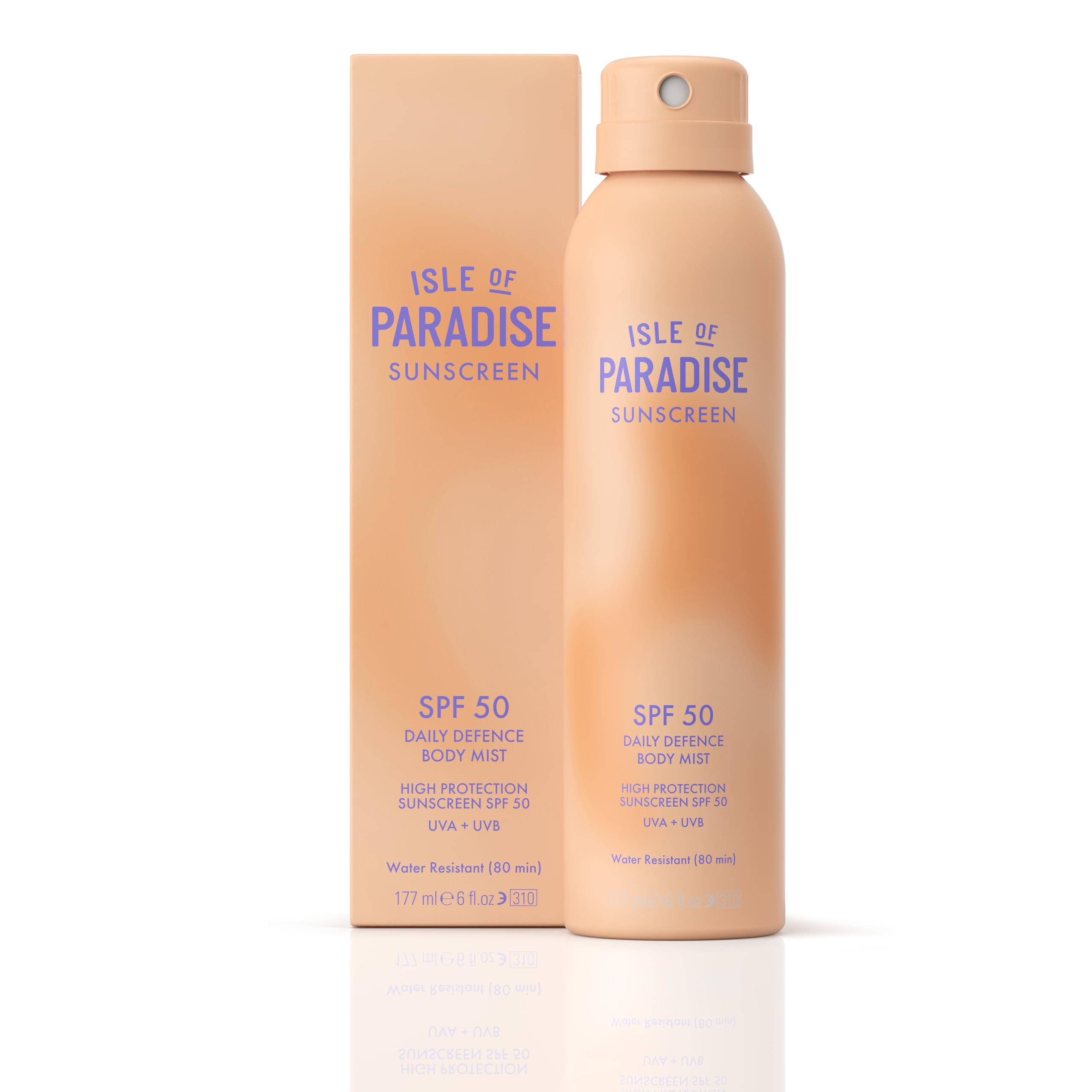Isle of Paradise Daily Defense SPF 50 Body Mist 177ml – Weightless, 360° Spray Sunscreen with Niacinamide, Cica & Biome Complex – Fast-Drying, Water-Resistant, Radiant Finish