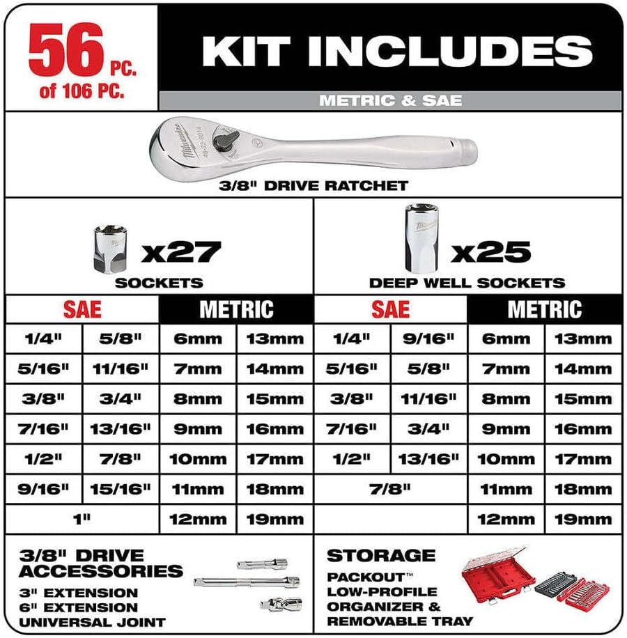 Miniatura 4 de 48-22-9486 Para Milwaukee 14" y 38" Drive 106pc Trinquete y Socket Set con PACKOUT