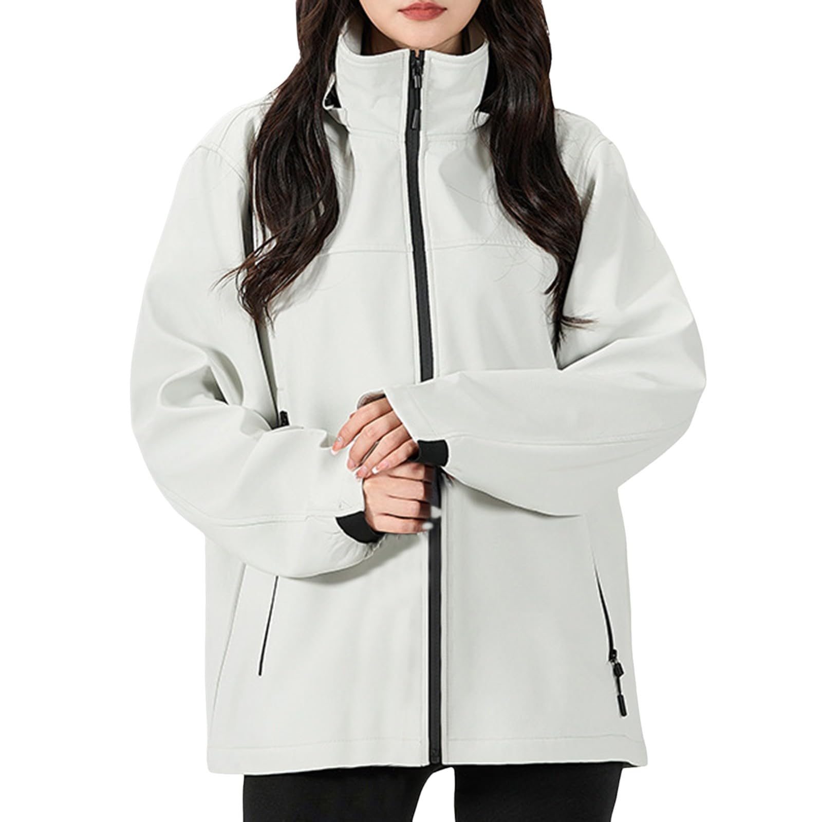 Mujer al aire libre montañismo ropa deportiva con senderismo impermeable abrigo cortavientos de longitud media