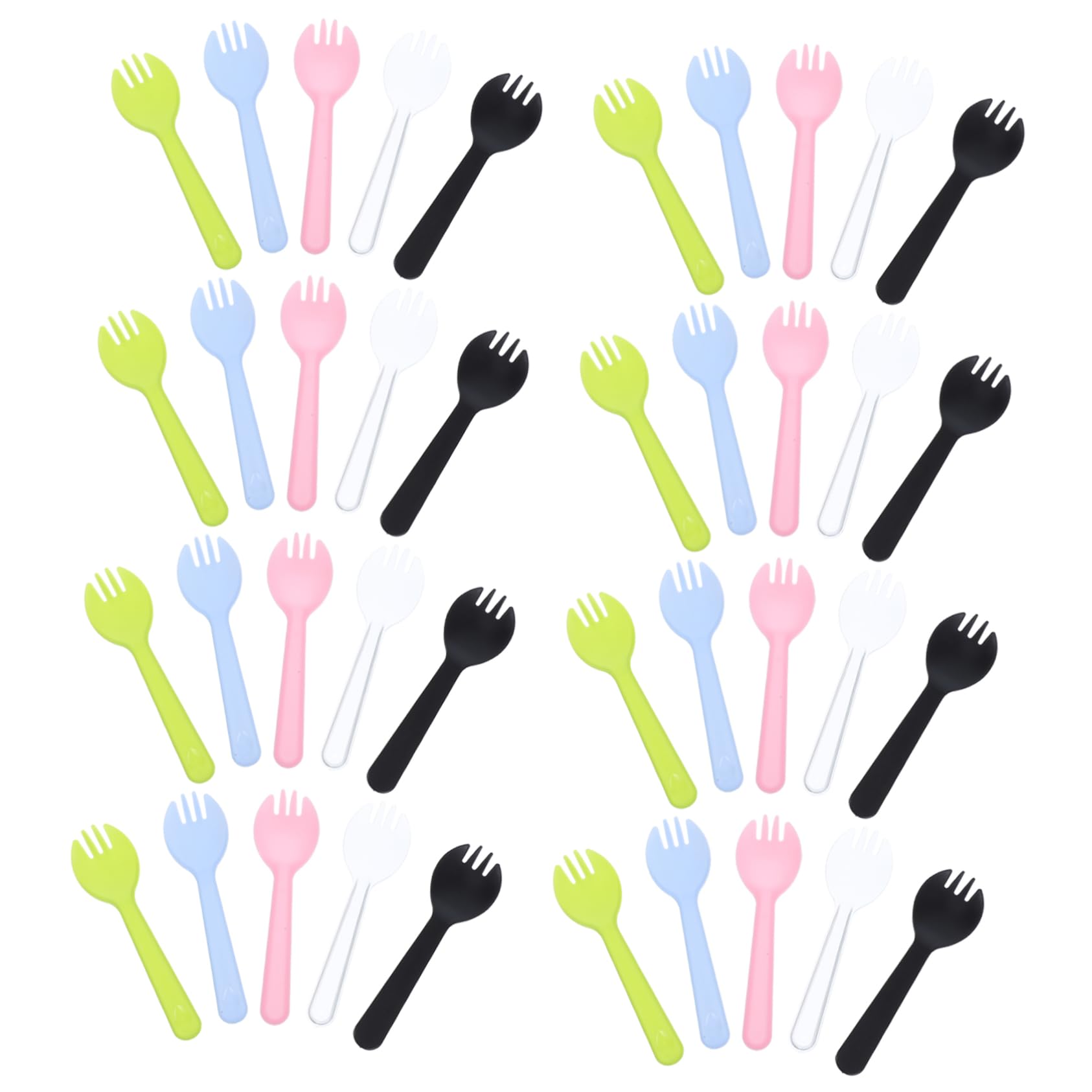 KOMBIUDA 100pcs Mini Plastic Forks Spoons Knives Dessert Spork Set Cake Ice Cream Hotel Camping Party Restaurant Disposable