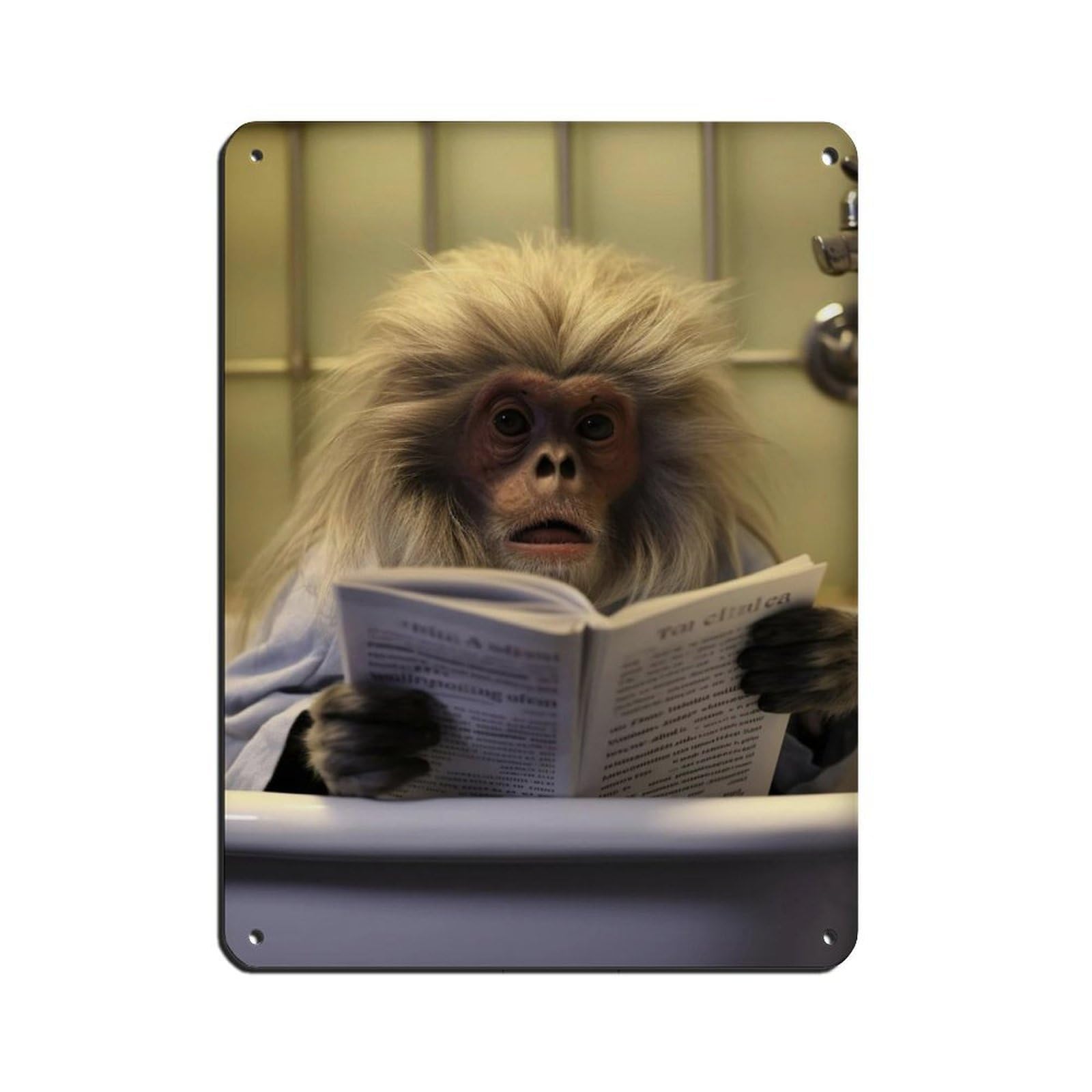 Lxwnze 30L X 40W Cm Tamarin Monkey Sitting On The Toilet Reading A Newspaper (5) Tin Sign Vintage Metal Pub Club Cafe Bar Home Wall Art Decoration Poster Retro 12X16inch(30X40cm)