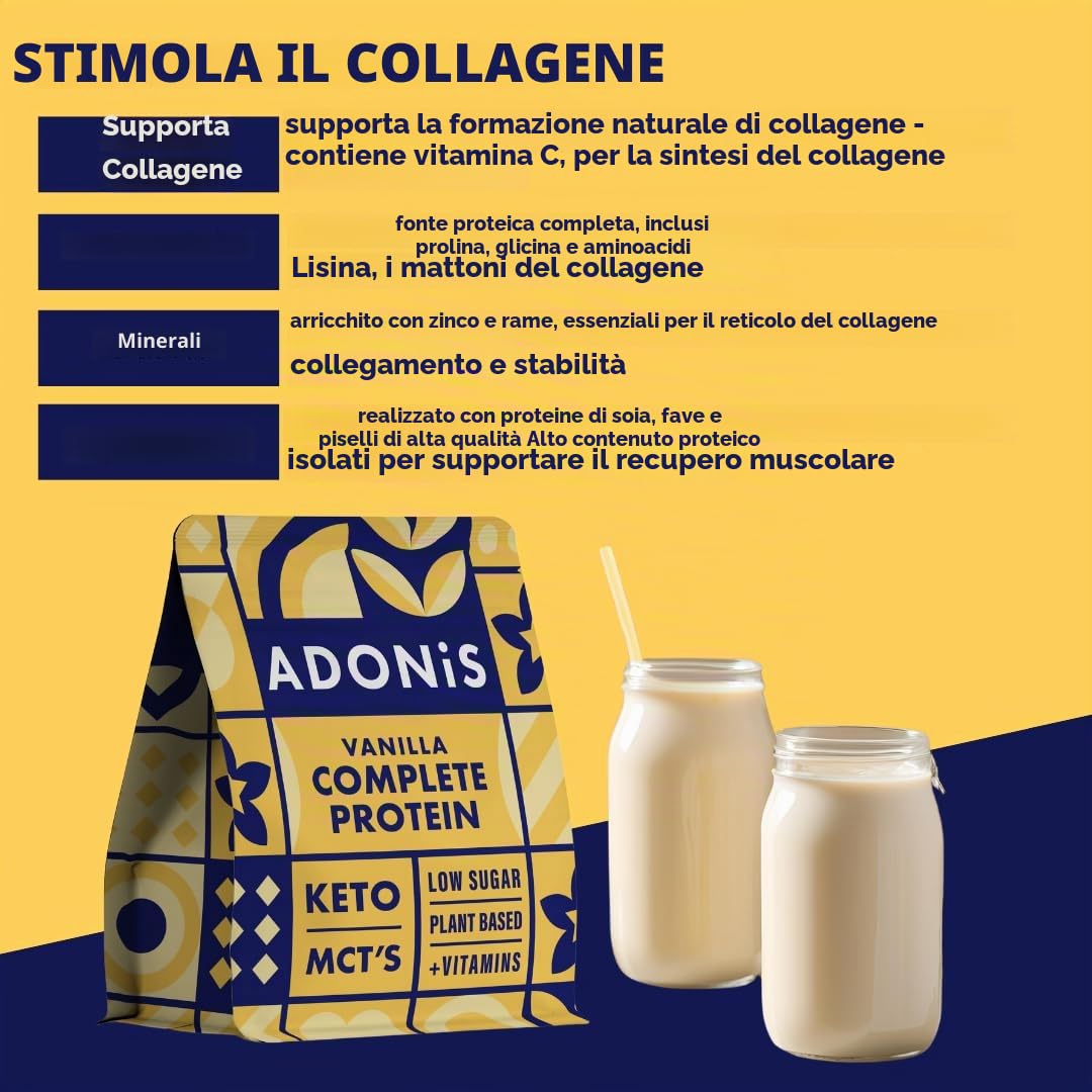ADONiS Vaniglia Protein Keto Shake - Gusto Cremoso alla Vaniglia – Basso Contenuto di Carboidrati, Polvere Proteica di Alta Qualità per la Costruzione Muscolare e la Rigenerazione – Perfetto per la
