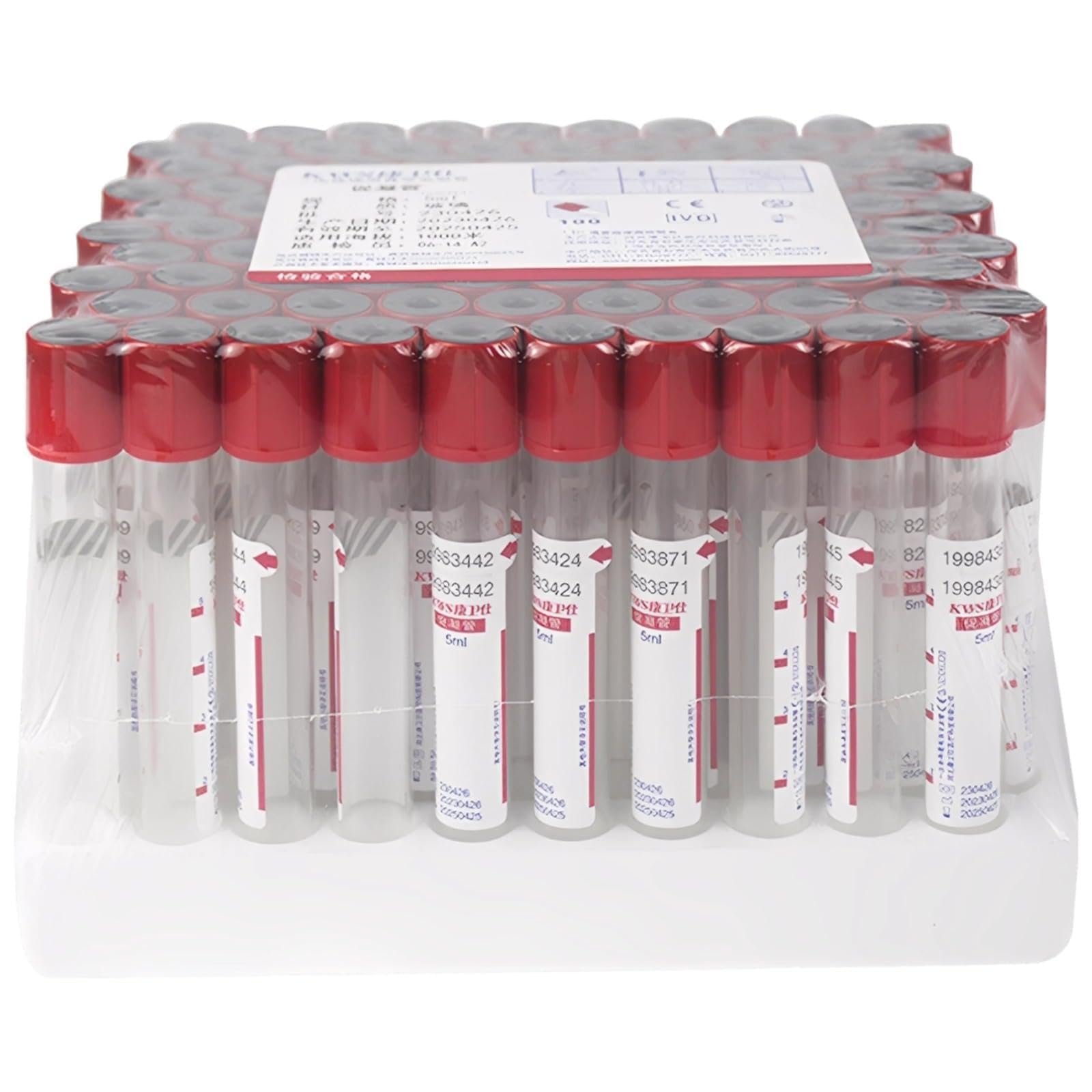 Probówki do pobierania krwi 5 ml, próżniowy aktywator skrzepów szklanych, sterylne jednorazowe, 100 szt. do użytku weterynaryjnego, 1,3 x 10,5 cm, podciśnienie