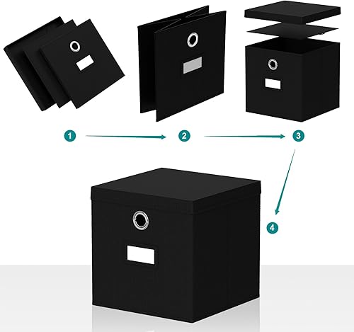 Miniatura 4 de Pezin & Hulin Paquete de 6 cubos de almacenamiento plegables con tapa y mango de metal con ojales, contenedores de almacenamiento de tela de 11 x 11
