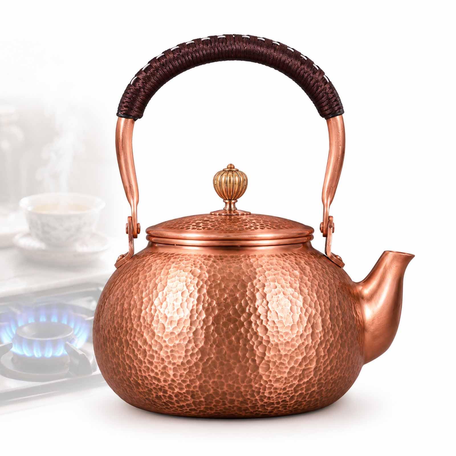 GCYXUC Handmade Solid Copper Tea Pot, Thick Hammered Copper Tea Pot, 1200ml Extra Thick Pure Copper Teapot, Non-coating Japanese Style Stovetop Kettle For Traditional Tea Brewing