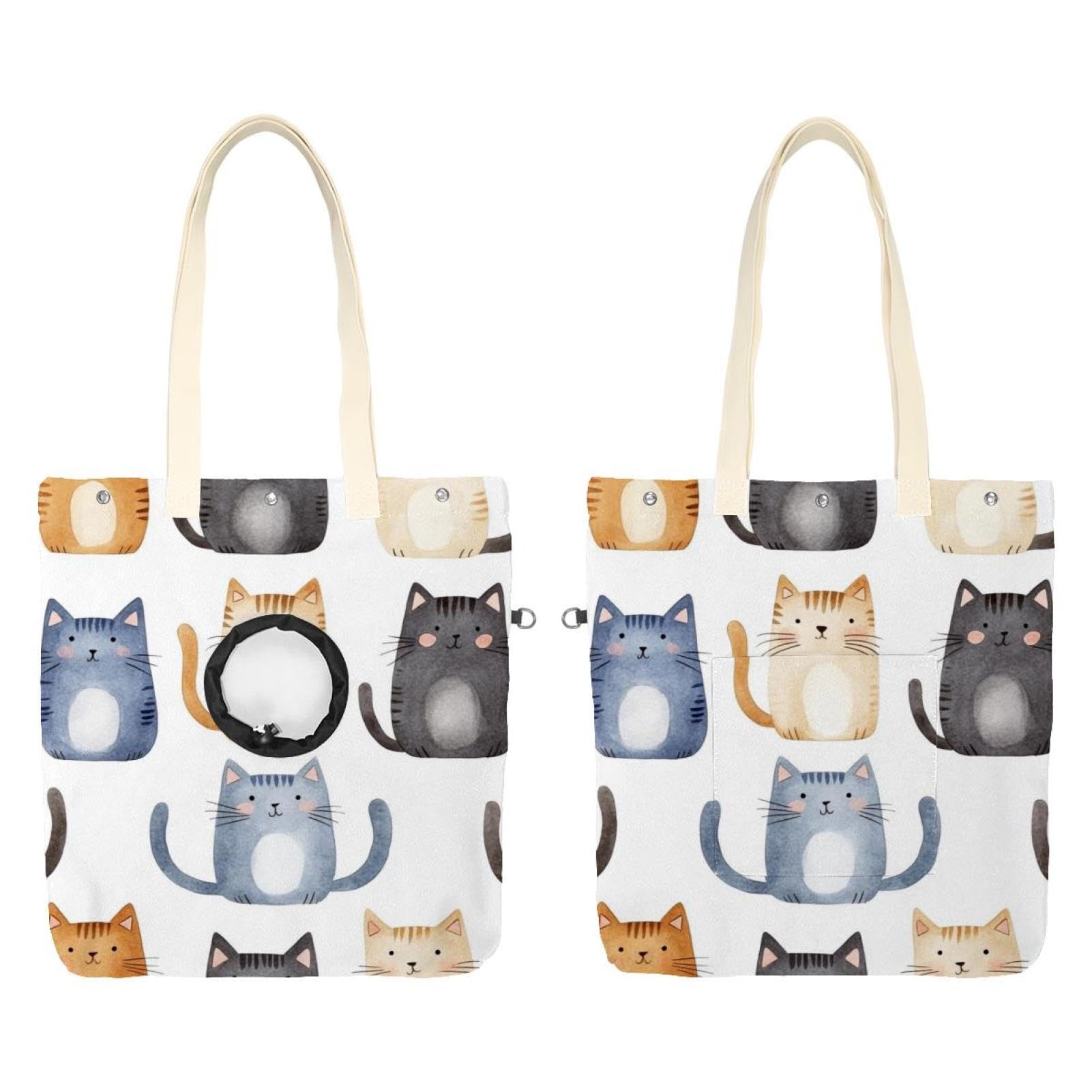Sac à bandoulière en toile motif chats mignons - Sac à main portable souple et léger