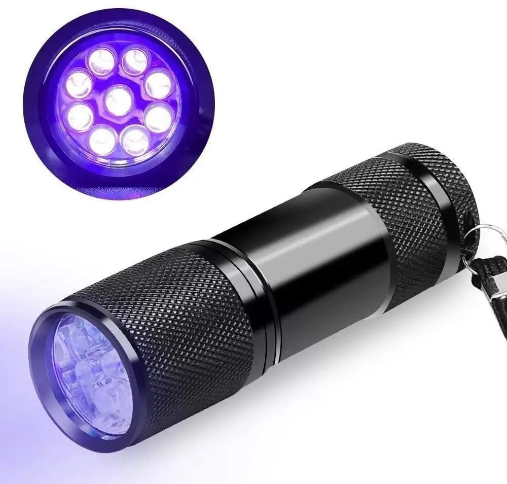Dunamis Exousia UV Torch, 9 LED 395nm Ultraviolet Flashlight, Blacklight Detector for Pet Urine, Stain, Bed Bugs, Banknote etc - 3 AAA Batteries Included (1)
