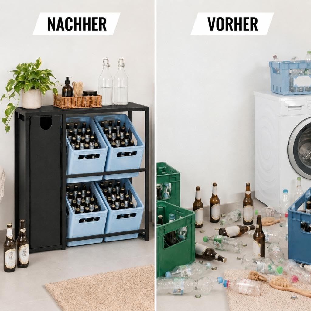 DanDiBo Getränkekistenregal 4 Kisten mit Ablage Pfandflaschen Sammelbehälter 2 in 1 Metall Schwarz 96647 Getränkeregal Behälter Kistenregal Getränkekistenhalter Getränke Regal Küche, Haushalt & Wohnen