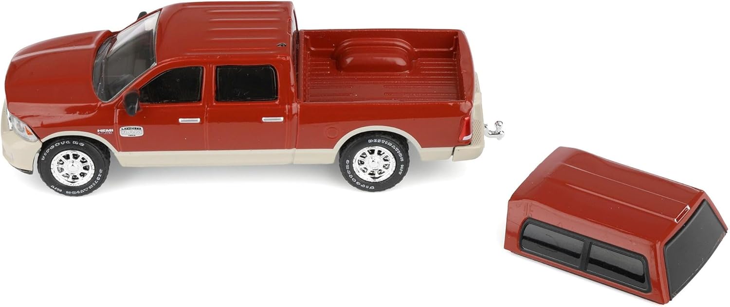 1/64 2015 Ram 1500 Longhorn Pickup Truck with Cap, Red & Gold, Rick's Auto Sales Series 2 by Greenlight Collectibles, 51666-E