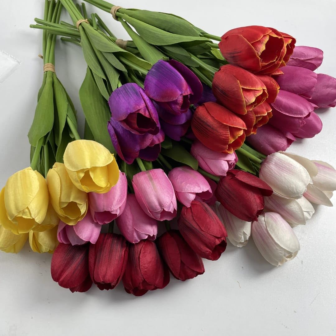 Imported Premium 9 Pcs Artificial Tulip Flowers Bunch for Vase 43 Cm, Home Decoration Items for Living Room Corner Table Top Bedroom Wedding Party Decorative Gift (Vase Not Included) (Purple)-image-32