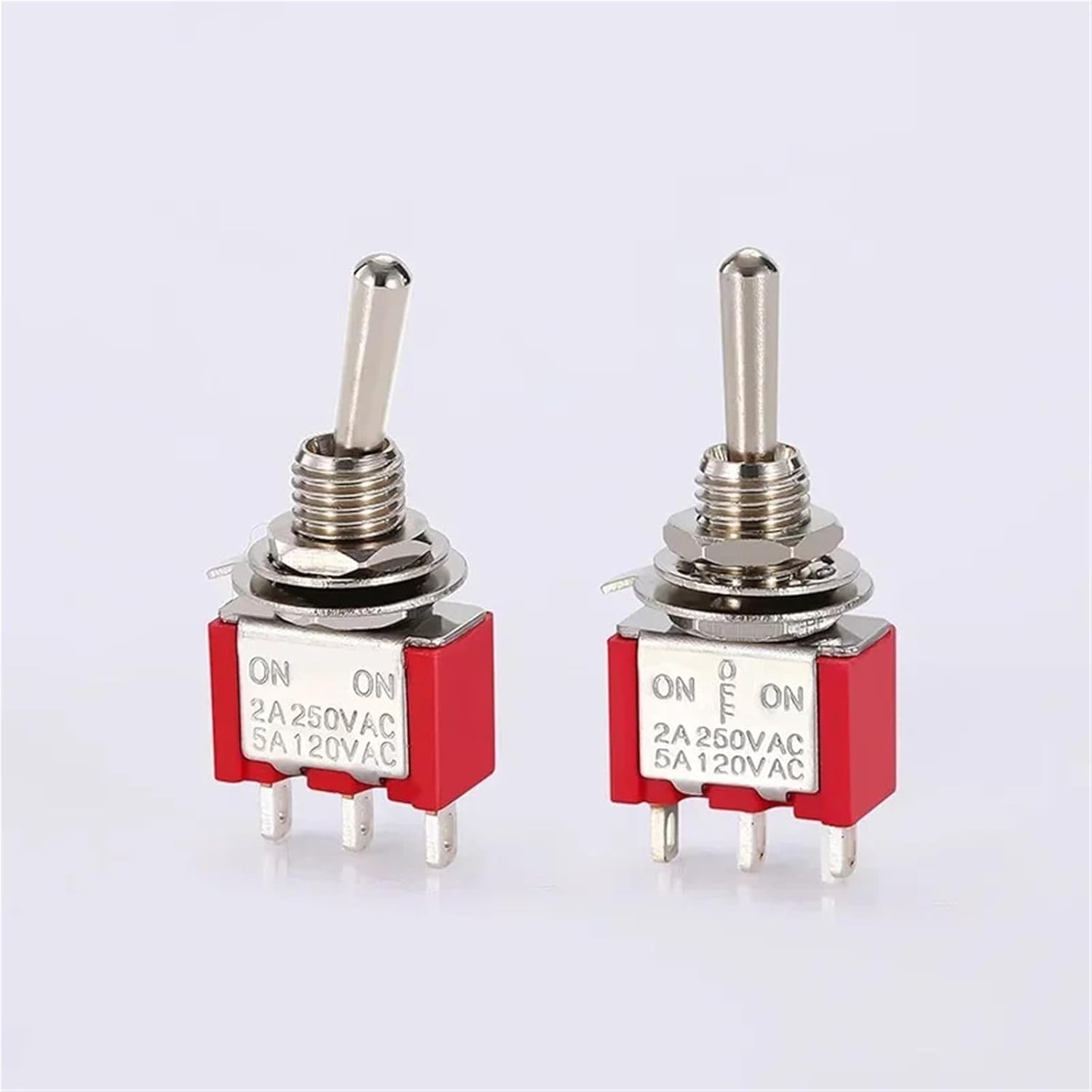6mm Toggle Switch Red 3Pin 6Pin MTS-102/103202/203 Rocker 2A/250V 5A/120V 10Pcs(6Pin ON-Off-ON)