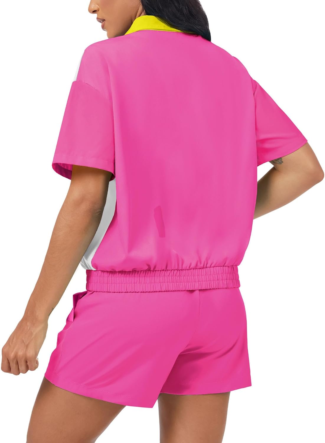 ZDT Women's Color Block 80s 90s Outfit 2 Piece Short Sleeve Costume Zip Up Windbreaker Track Suits Set