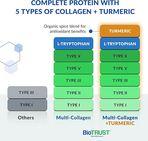 Miniatura 2 de BioTrust Colágeno en polvo con cúrcuma  5 tipos (I, II, III, V, X)  Polvo de colágeno de cúrcuma para mujeres y hombres  Proteína hidrolizada  Carne