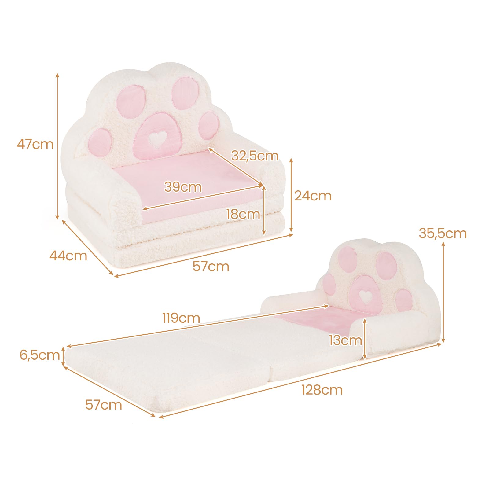 LIFEZEAL Canapé Enfant, 2-en-1 Fauteuil Soft Pliante (Rose)