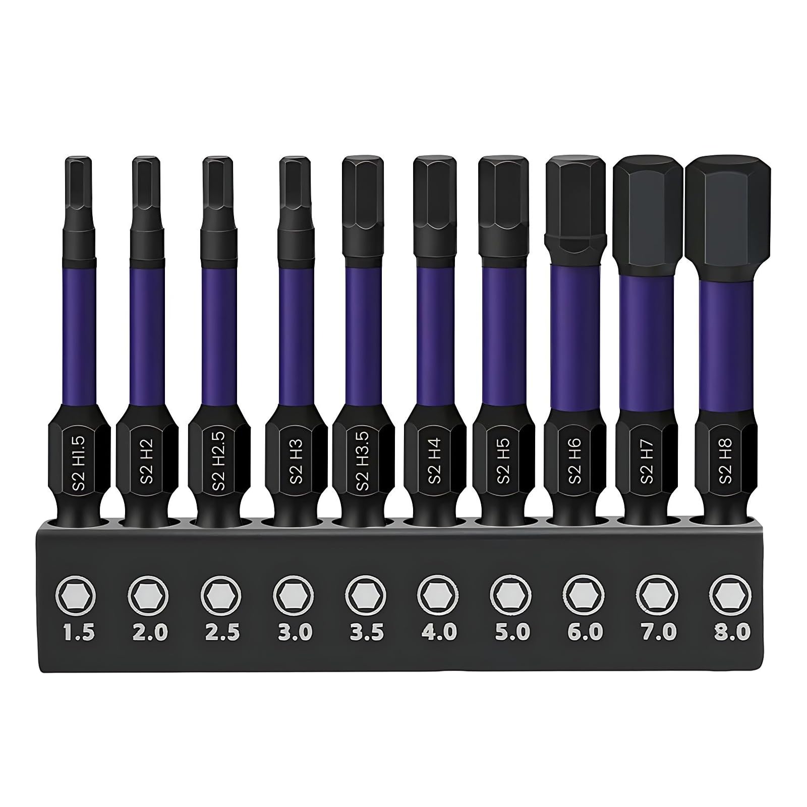 Chersun 10Pcs S2 Steel Magnetic Allen Key Drill Bit Set, H1.5-H8 Impact Screwdriver Driver Bits, 1/4 Inch Hex Shank, 50Mm Length, Hex Drill Bit Set For Electric Manual Screwdrivers