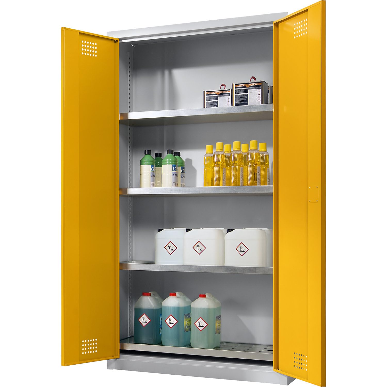 EUROKRAFT | Armoire de sécurité | Hauteur 1800 mm | 3 tablettes de rétention | 1 cuve de rétention