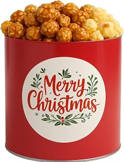 Uncle Myron's Christmas Popcorn Tin - Caramel & Cheddar Cheese - 1 Gallon Holiday Popcorn Tin, Pop corn Tins with 3 Flavors (Gift Wrap)