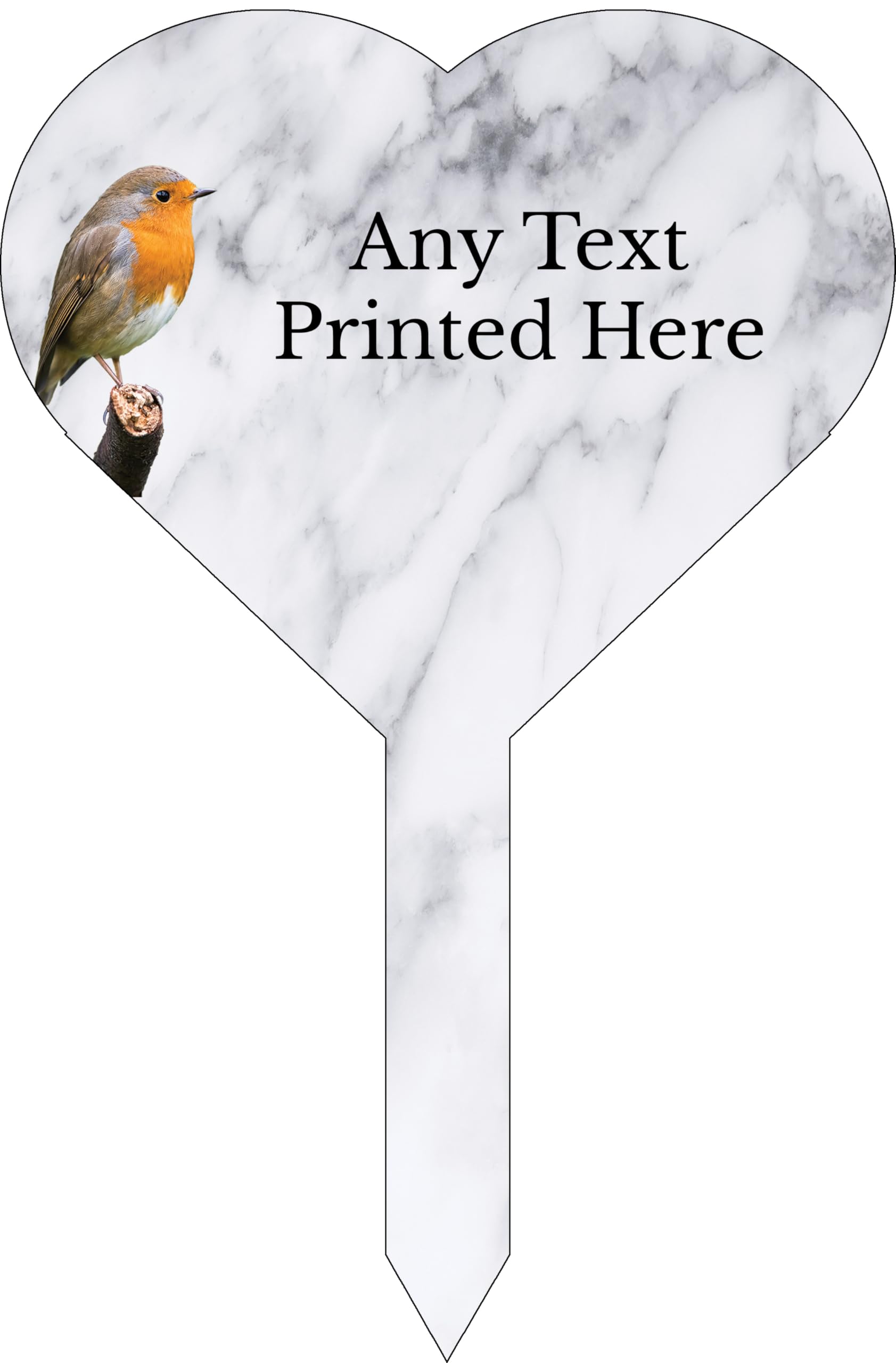 1stclassgifts Personalised Any Text Robin Heart Stake Spike Marker Tree Marker Garden Sign (UV PRINTED) (Light Marble)