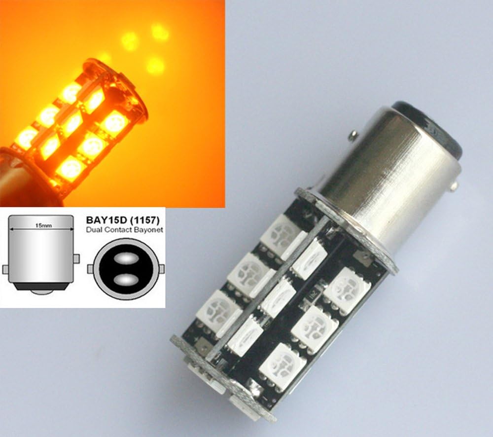 2 x 380 P21/5 W BAY15D 1157 27 SMD 5050 LED yellow, back car stop lights 12 V