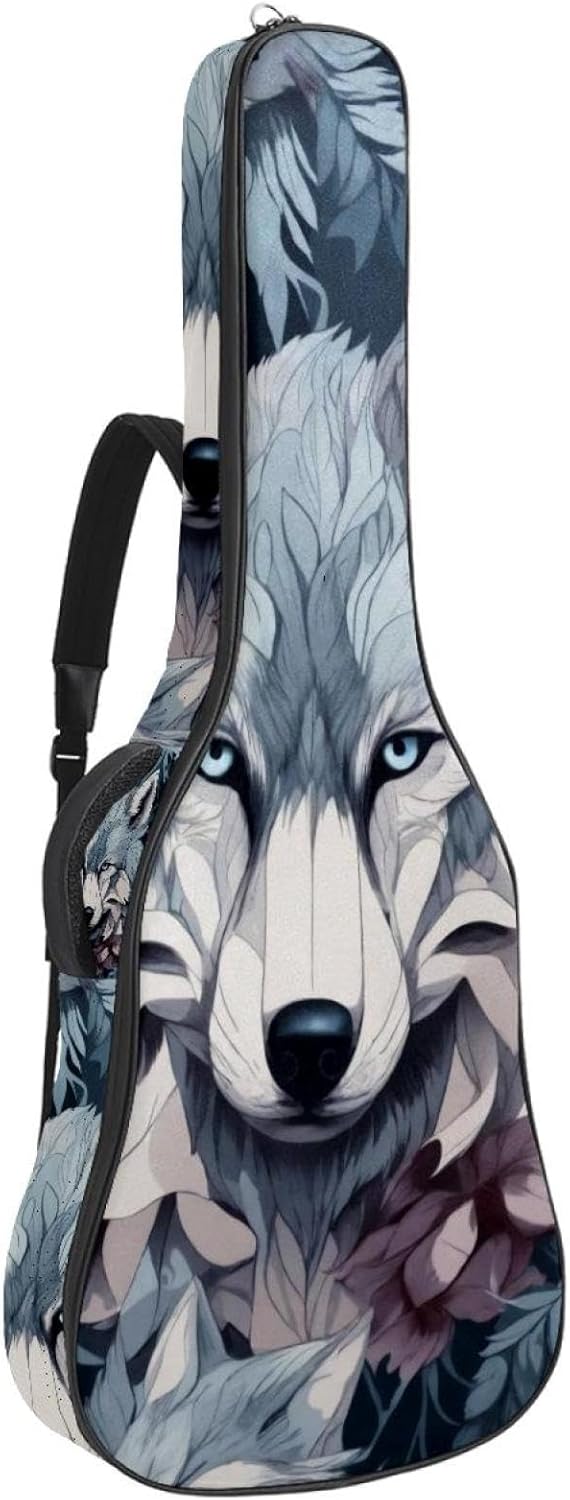 Acoustic Guitar Bag, 40 41 42 Inch Guitar Case Cover Soft Guitar Gig Bag for Acoustic Electric Bass Classical Guitar, Wolf Aesthetic Art Pattern