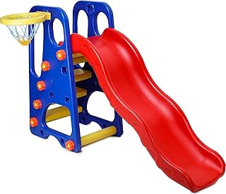 زحليقة حديقة مموجة قابلة للطي مع ارتفاع قابل للتعديل وحلقة كرة سلة للأطفال من ويب باي