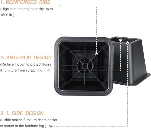 Miniatura 4 de Elevadores de cama de 4 pulgadas, resistentes, cuadrados para sofá, silla, escritorio, sofá y litera, juego de 4