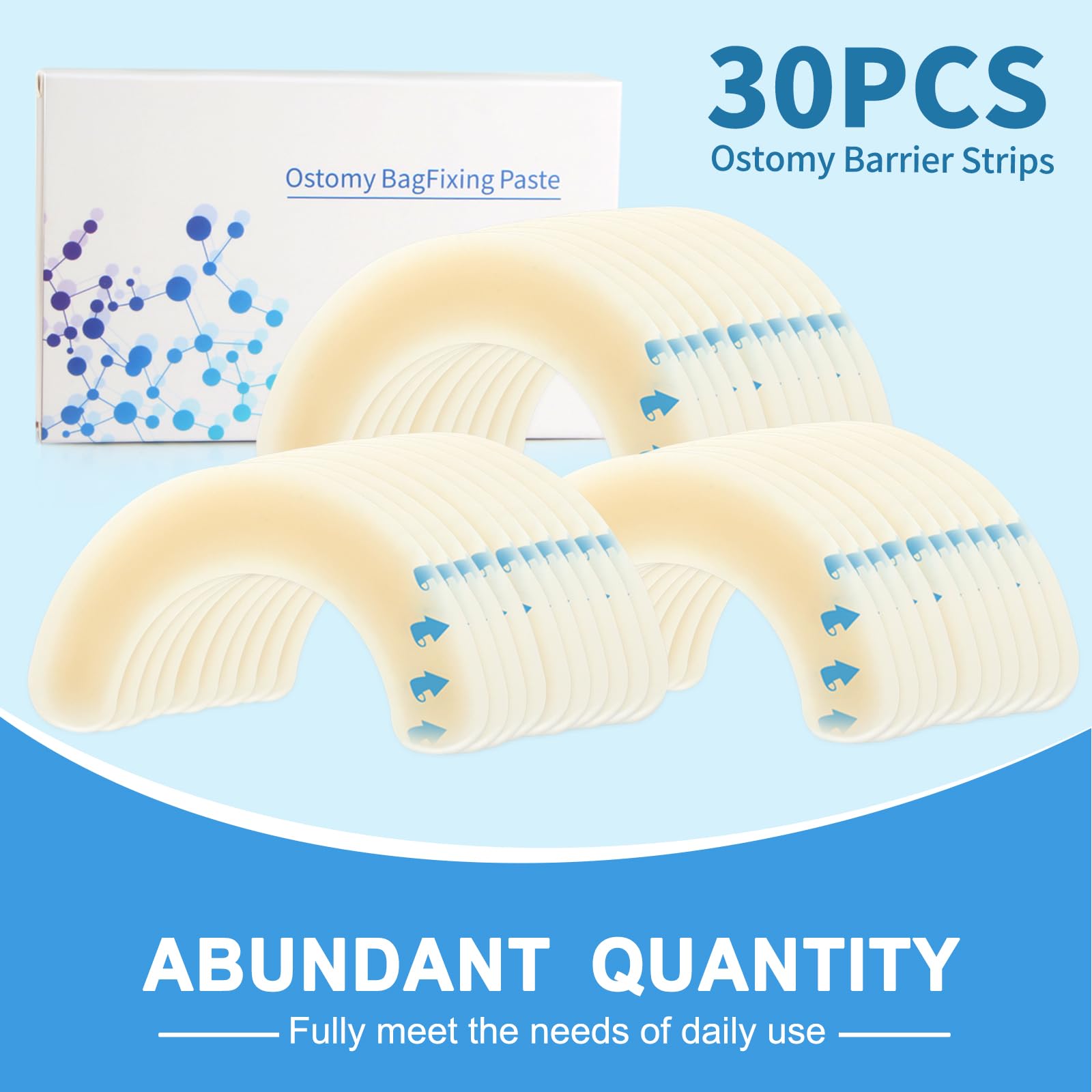30PCS Ostomy Supplies,Ostomy Barrier Strips,Elastic Barrier Adhesive Tape Strips for Colostomy Bags Curved Ileostomy Tape for Stoma Urostomy Bag