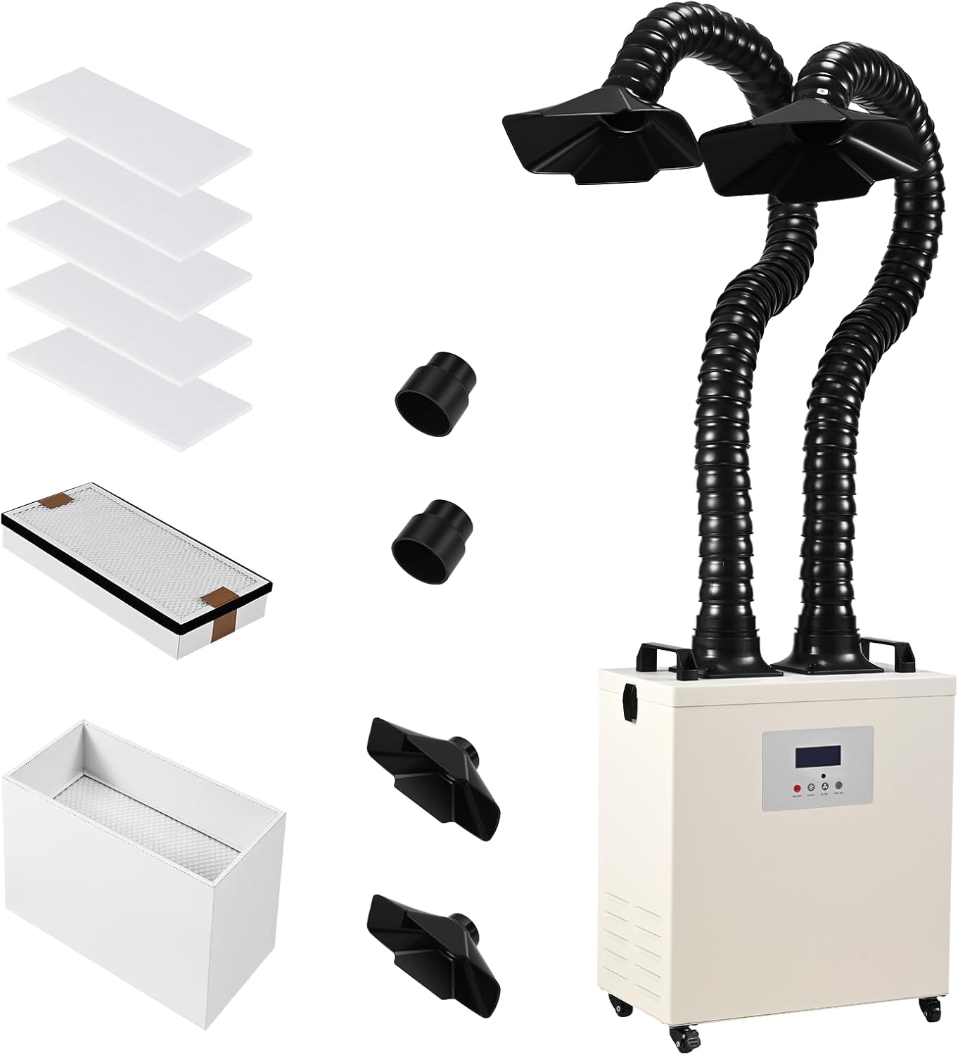 Monport YW220 Fume Extractor with 3-Layers Filter,220W Suction,Low Noise,Suitable for Soldering Stations,Engraving Machines,CNC Machine Tools,Welding Tools and More (Two Head)