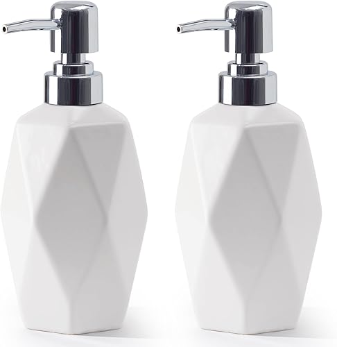 Dispensador de jabón, dispensador de jabón de cerámica de 13.5 onzas para baño para cocina y baño (blanco, paquete de 2)