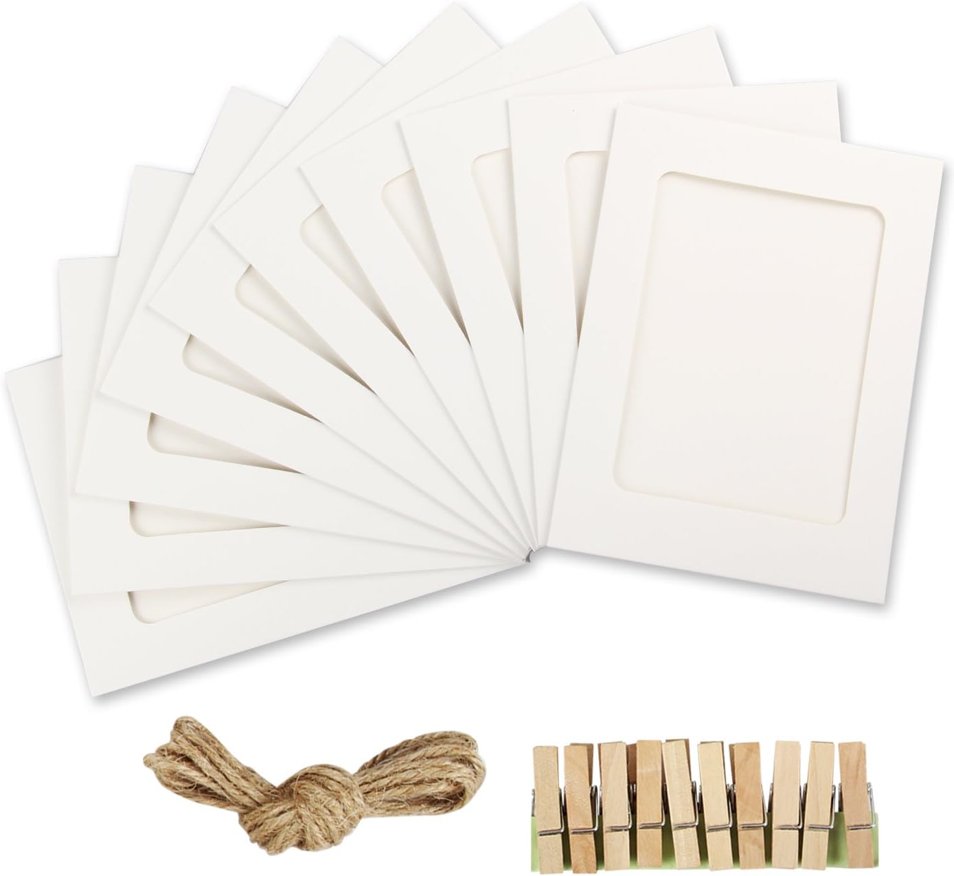 Yilove 3x5 Cardboard Paper Picture Frames Inch DIY Photo Frame with Clips and String, White