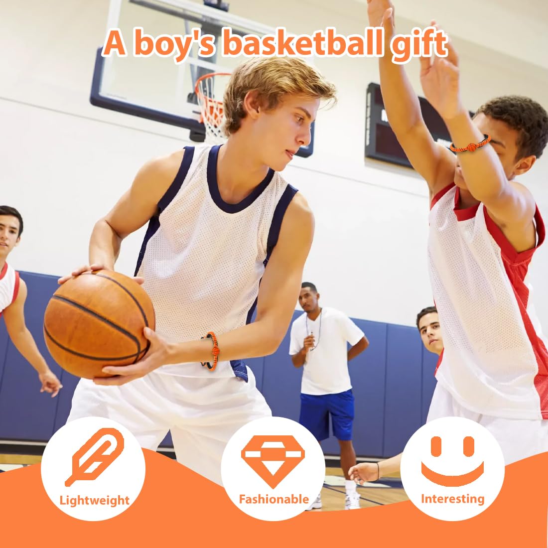 Cuerda negra y naranja pulsera trenzada baloncesto regalos Pascua niños 5-12 años