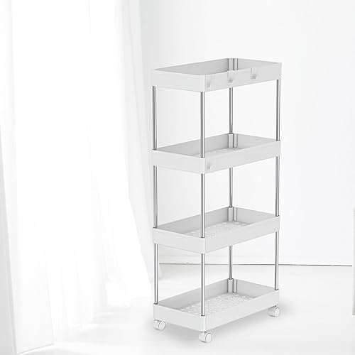 Minmallfe - Carrito rodante de 4 niveles con ruedas, carrito de almacenamiento rodante como carrito de aperitivos, carrito de utilidad, estante de