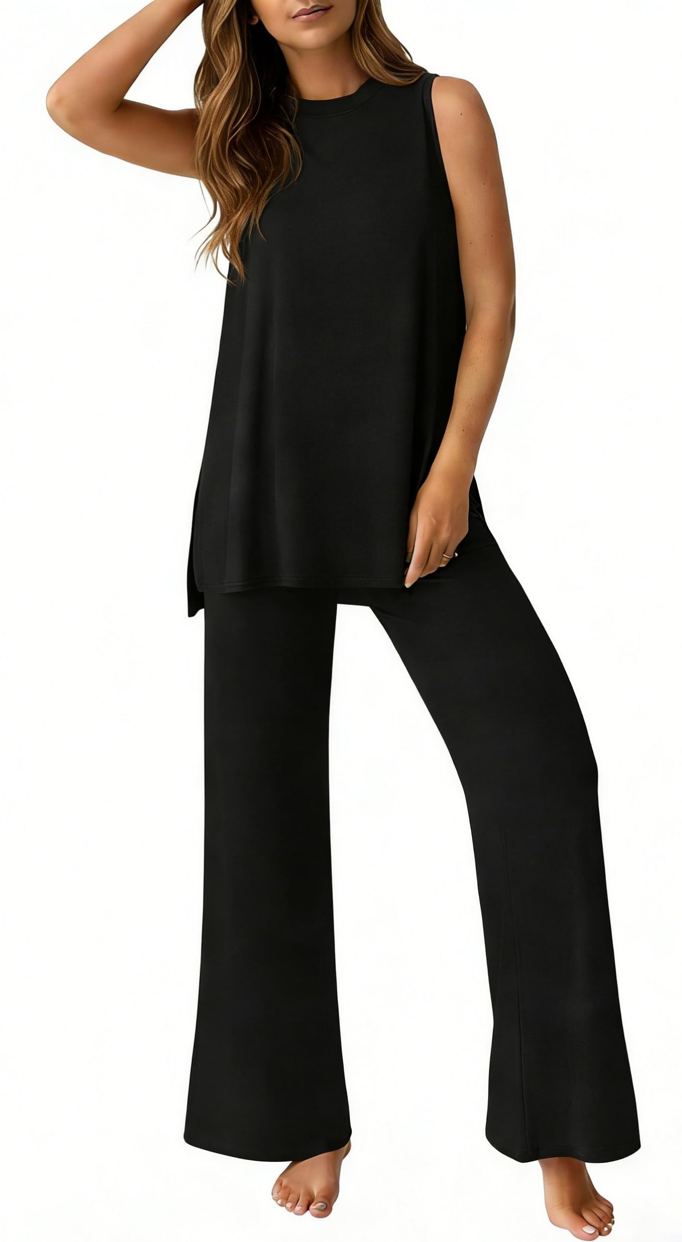 PrinStory Womens Pajamas Sets Lounge Sets for Women Sleeveless Pajama Set 2 Piece Pjs Soft Loungewear with Pockets
