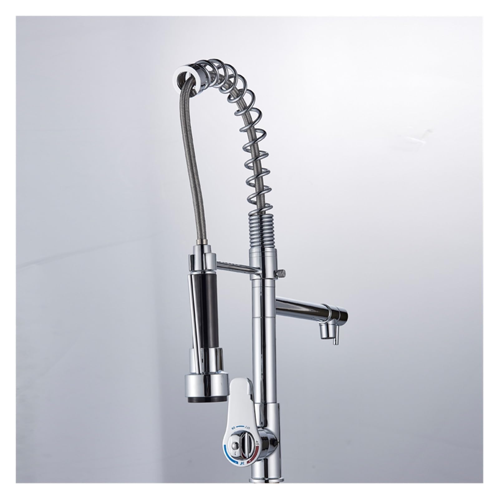 Robinet cuisine thermostatique double bec avec douchette à tirer vers le bas et ressort