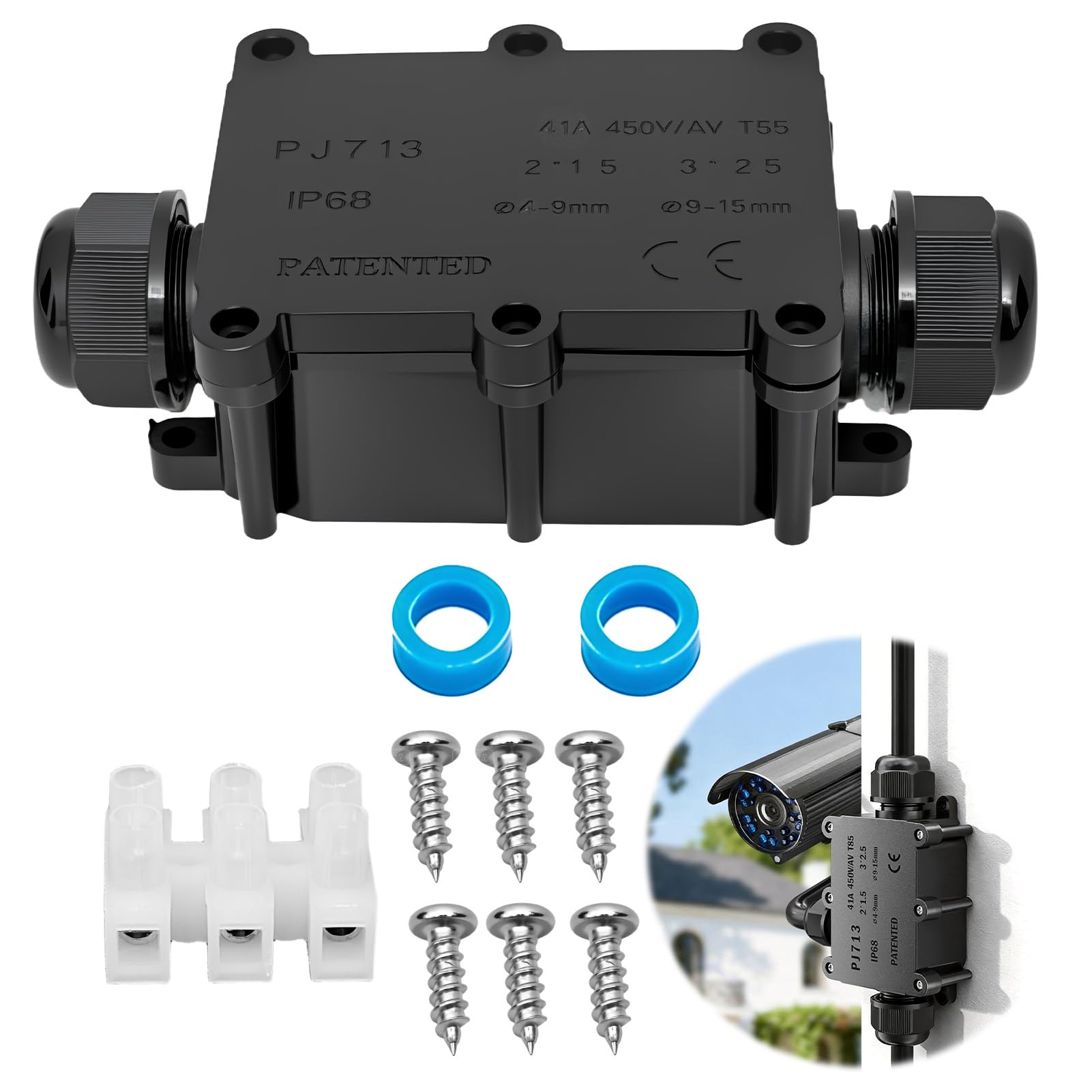IP68 Waterproof Junction Box, 2 Way Waterproof Junction Box Outdoor with Secure Screw Lock Sealing, Electrical Waterproof Cable Connector for Cable Diameter 5-12mm